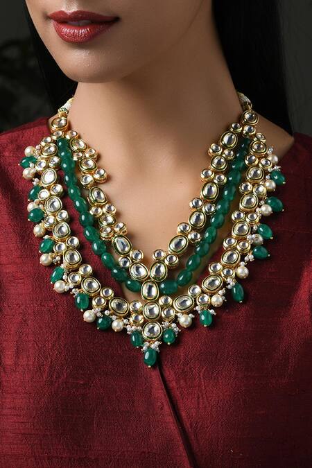 Paisley Pop_Gold Plated Kundan Layered Necklace _Online_at_Aza_Fashions