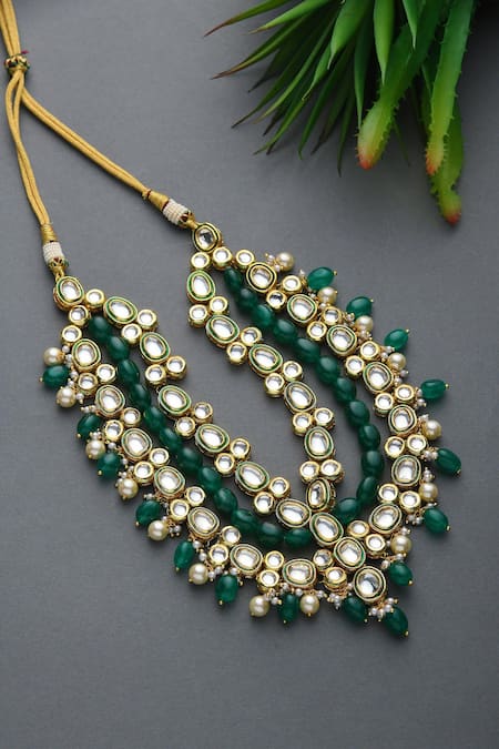 Buy_Paisley Pop_Gold Plated Kundan Layered Necklace _Online_at_Aza_Fashions
