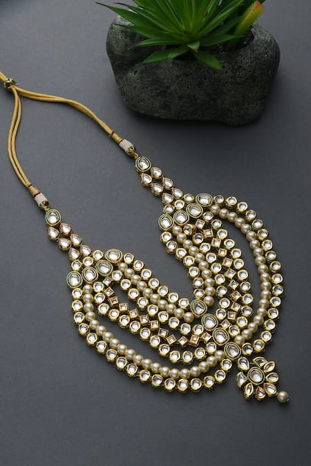 Buy_Paisley Pop_Gold Plated Kundan Layered Choker _Online_at_Aza_Fashions