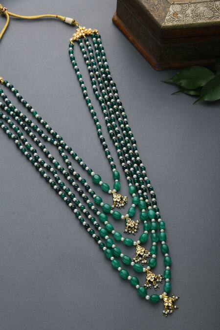 Buy_Paisley Pop_Green Bead Layered Necklace_Online_at_Aza_Fashions