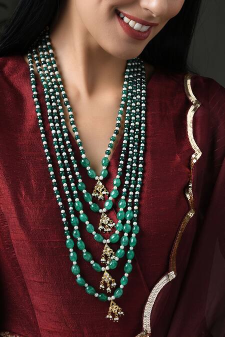 Shop_Paisley Pop_Green Bead Layered Necklace_Online_at_Aza_Fashions