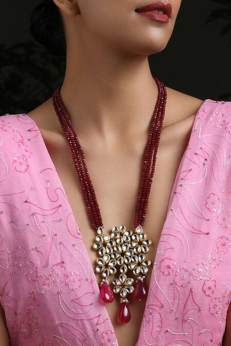 Paisley Pop_Gold Plated Stone Kundan Pendant Necklace _Online_at_Aza_Fashions