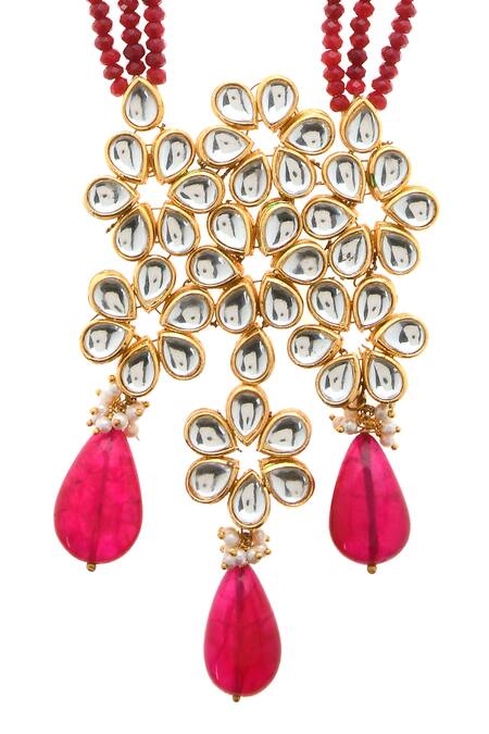 Shop_Paisley Pop_Gold Plated Stone Kundan Pendant Necklace _Online_at_Aza_Fashions