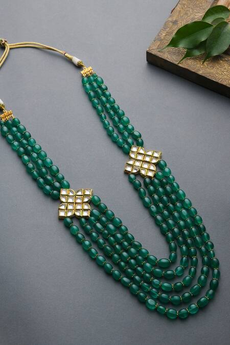 Buy_Paisley Pop_Gold Plated Bead Kundan Layered Necklace _Online_at_Aza_Fashions