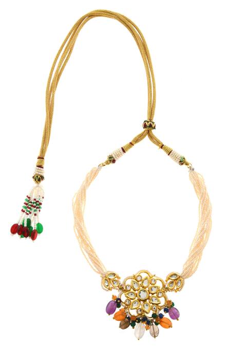 Paisley Pop_Gold Plated Floral Kundan Choker _Online_at_Aza_Fashions