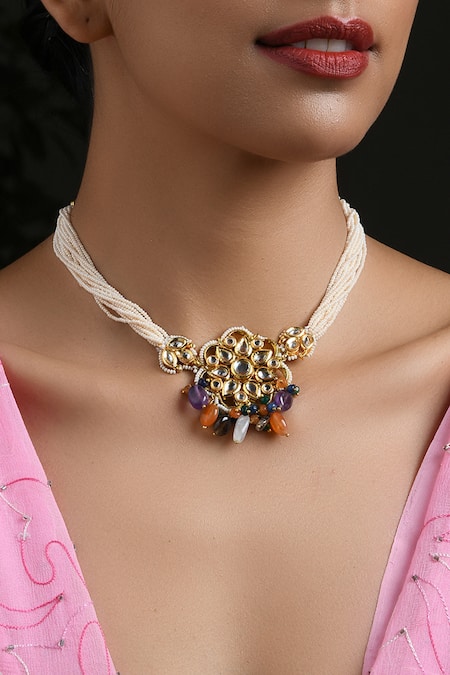 Buy_Paisley Pop_Gold Plated Floral Kundan Choker _Online_at_Aza_Fashions