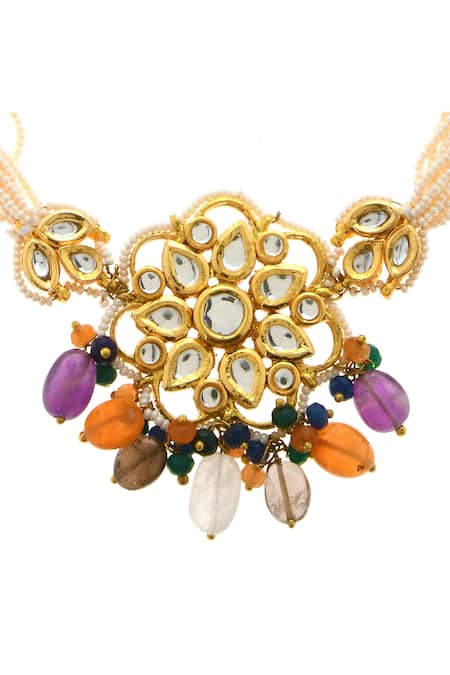 Shop_Paisley Pop_Gold Plated Floral Kundan Choker _Online_at_Aza_Fashions