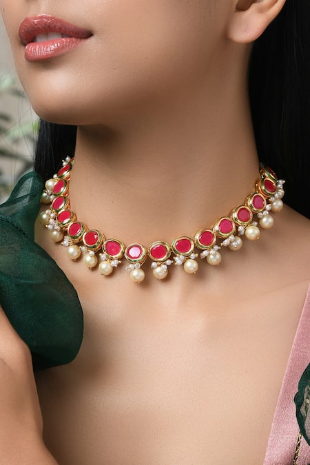 Buy_Paisley Pop_Gold Plated Stone Choker _Online_at_Aza_Fashions