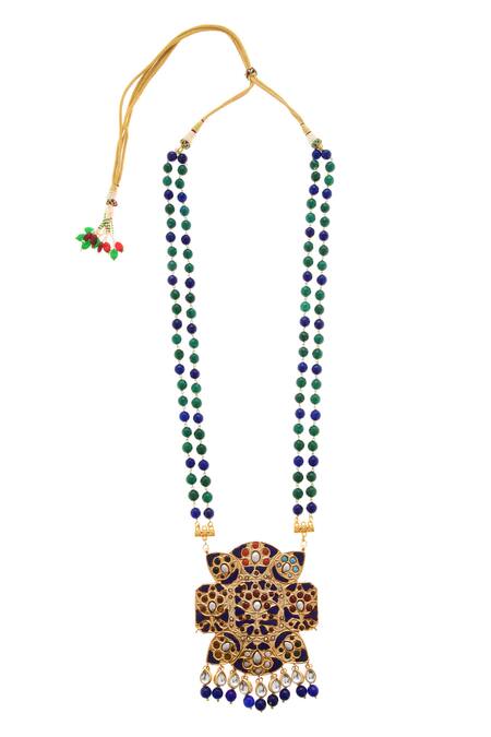 Paisley Pop_Gold Plated Beads Pendant Necklace_Online_at_Aza_Fashions
