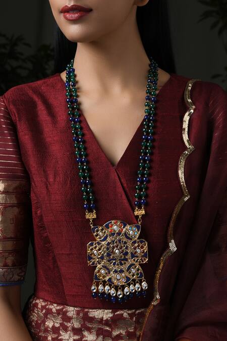 Buy_Paisley Pop_Gold Plated Beads Pendant Necklace_Online_at_Aza_Fashions