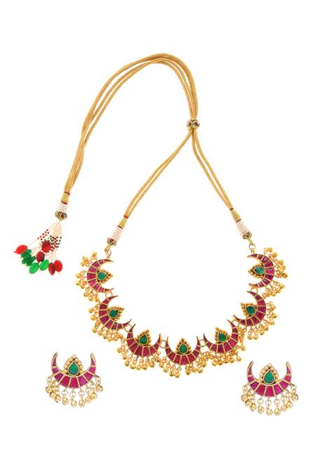 Paisley Pop_Gold Plated Beads Kundan Choker Set_Online_at_Aza_Fashions