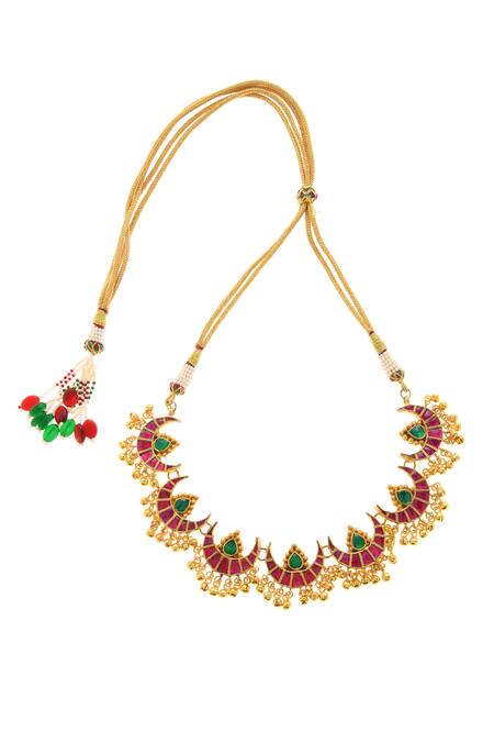 Buy_Paisley Pop_Gold Plated Beads Kundan Choker Set_Online_at_Aza_Fashions