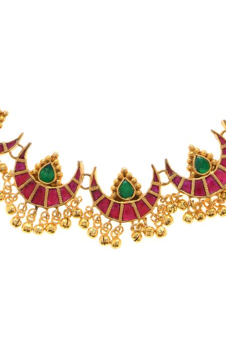 Paisley Pop_Gold Plated Beads Kundan Choker Set_at_Aza_Fashions