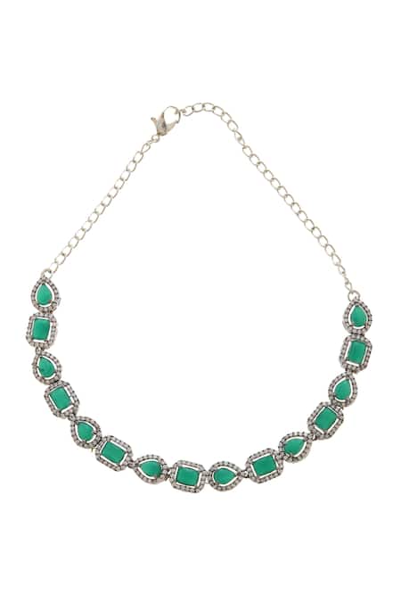 Paisley Pop_Gold Plated Crystals, Stones, Zari Choker Set _Online_at_Aza_Fashions