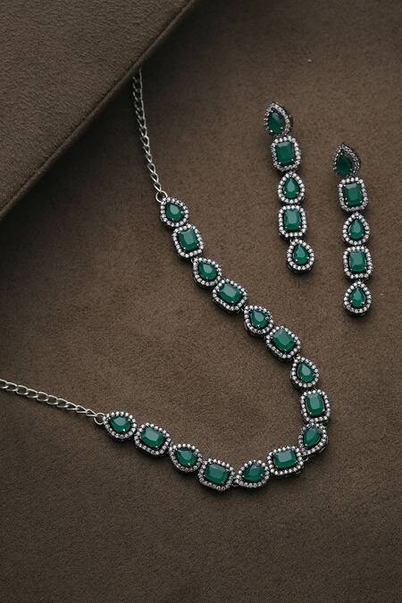 Buy_Paisley Pop_Gold Plated Crystals, Stones, Zari Choker Set _Online_at_Aza_Fashions