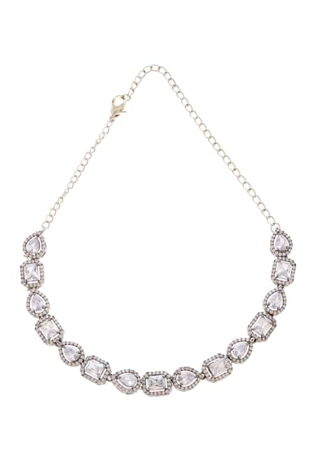 Paisley Pop_Silver Plated Crystals, Stones Choker Set _Online_at_Aza_Fashions