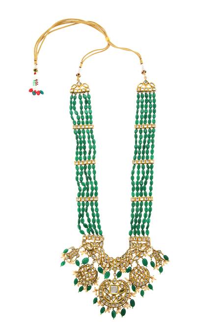 Paisley Pop_Gold Plated Stone Kundan Long Pendant Necklace Set_Online_at_Aza_Fashions
