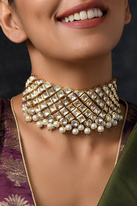 Buy_Paisley Pop_Gold Plated Kundan Choker _Online_at_Aza_Fashions