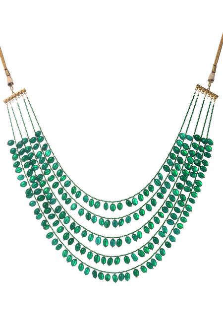 Paisley Pop_Gold Plated Handcrafted Layered Stone Drop Necklace _Online_at_Aza_Fashions