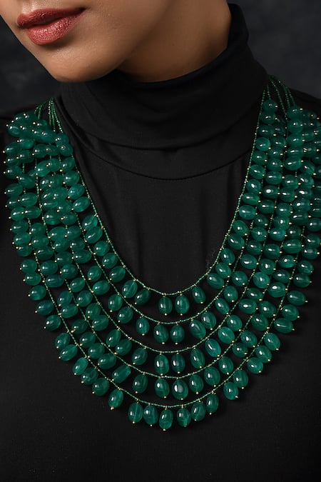 Buy Paisley Pop Gold Plated Handcrafted Layered Stone Drop Necklace Online at Aza Fashions Buy_Paisley Pop_Gold Plated Handcrafted Layered Stone Drop Necklace _Online_at_Aza_Fashions