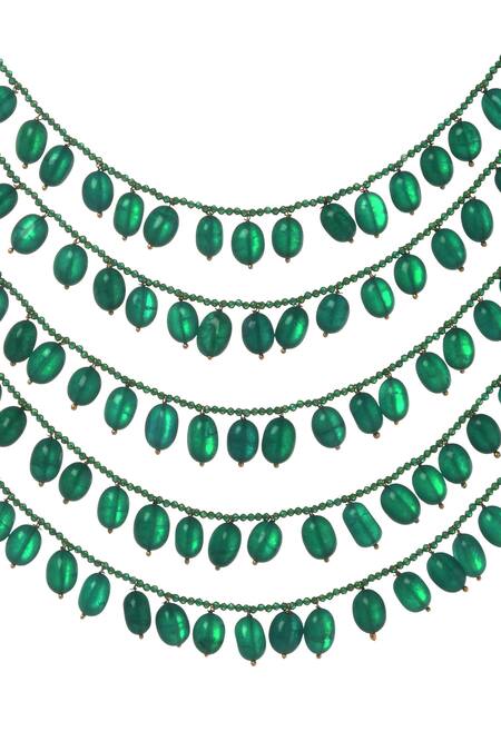 Shop Paisley Pop Gold Plated Handcrafted Layered Stone Drop Necklace Online at Aza Fashions Shop_Paisley Pop_Gold Plated Handcrafted Layered Stone Drop Necklace _Online_at_Aza_Fashions