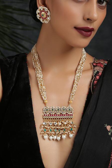 Buy Gold Plated Kundan Long Necklace by Paisley Pop Online at Aza Fashions.