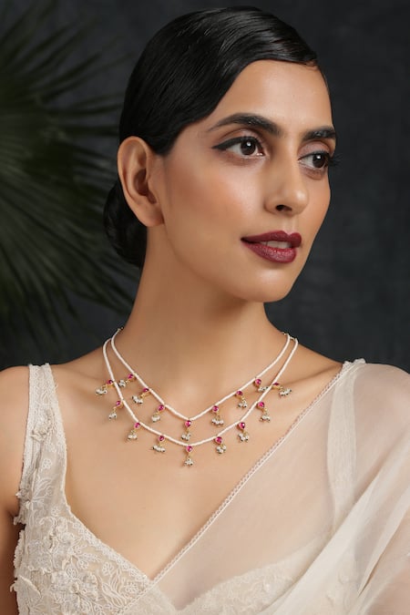 Buy Gold Plated Kundan Bead Layered Necklace by Paisley Pop Online