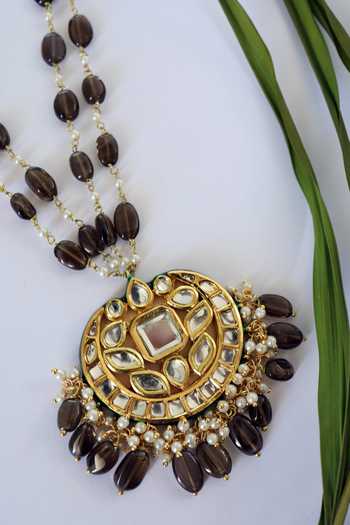 Shop Paisley Pop Gold Plated Kundan Pendant Necklace at Aza Fashions Shop_Paisley Pop_Gold Plated Kundan Pendant Necklace _at_Aza_Fashions