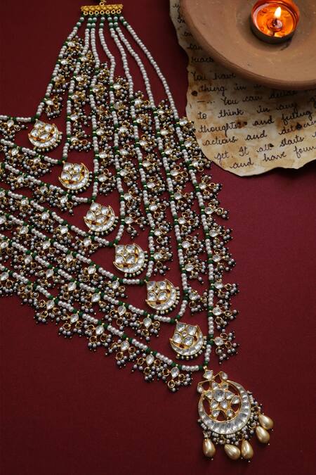Buy_Paisley Pop_Gold Plated Kundan Maanika Bead Layered Necklace_Online_at_Aza_Fashions