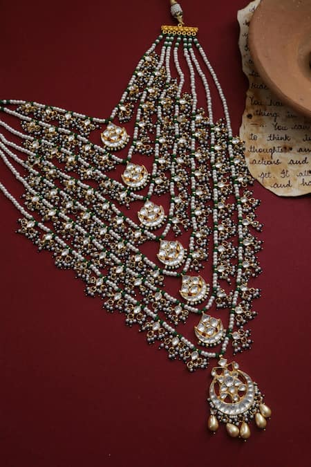 Shop_Paisley Pop_Gold Plated Kundan Maanika Bead Layered Necklace_Online_at_Aza_Fashions