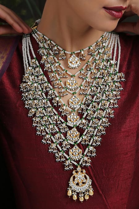 Paisley Pop_Gold Plated Kundan Maanika Bead Layered Necklace_at_Aza_Fashions
