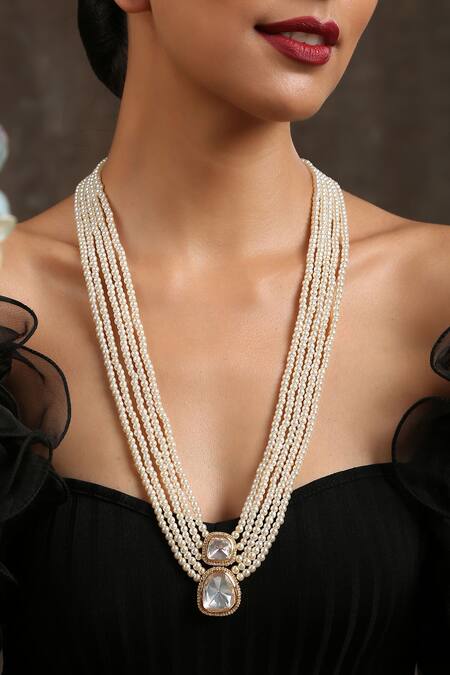 Shop_Paisley Pop_Gold Plated Polki Layered Pendant Necklace_Online_at_Aza_Fashions