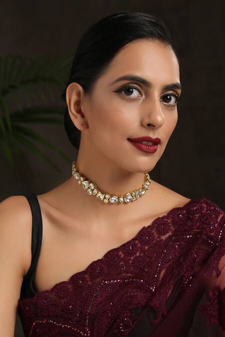 Paisley Pop_Gold Plated Stone Choker _Online_at_Aza_Fashions