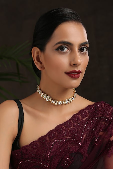 Buy_Paisley Pop_Gold Plated Stone Choker _Online_at_Aza_Fashions