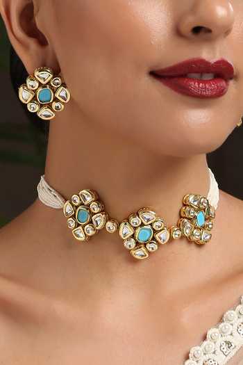 Shop_Paisley Pop_Gold Plated Kundan Choker Jewellery Set _Online_at_Aza_Fashions