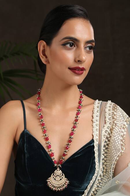 Buy_Paisley Pop_Gold Plated Stone Kundan Crescent Moon Pendant Necklace _Online_at_Aza_Fashions