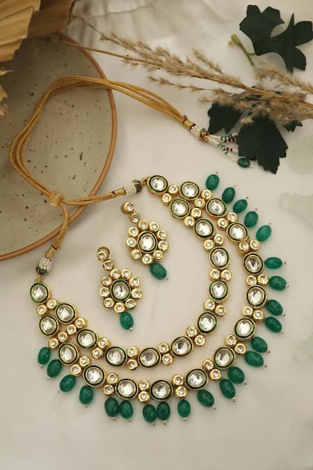 Buy Paisley Pop Gold Plated Silver Alloy Kundan Layered Necklace Set Online at Aza Fashions Buy_Paisley Pop_Gold Plated Silver Alloy Kundan Layered Necklace Set _Online_at_Aza_Fashions