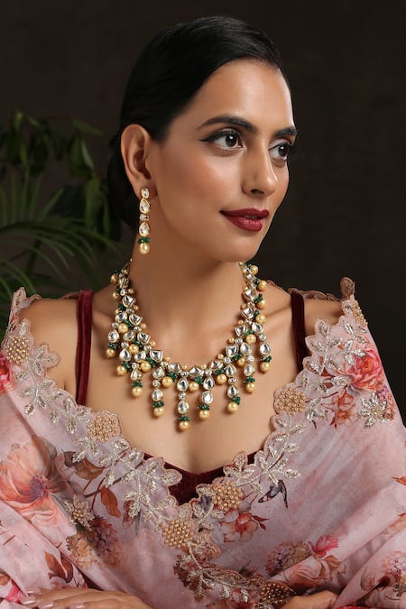 Paisley Pop Gold Plated Kundan Necklace Jewellery Set Online at Aza Fashions Paisley Pop_Gold Plated Kundan Necklace Jewellery Set _Online_at_Aza_Fashions