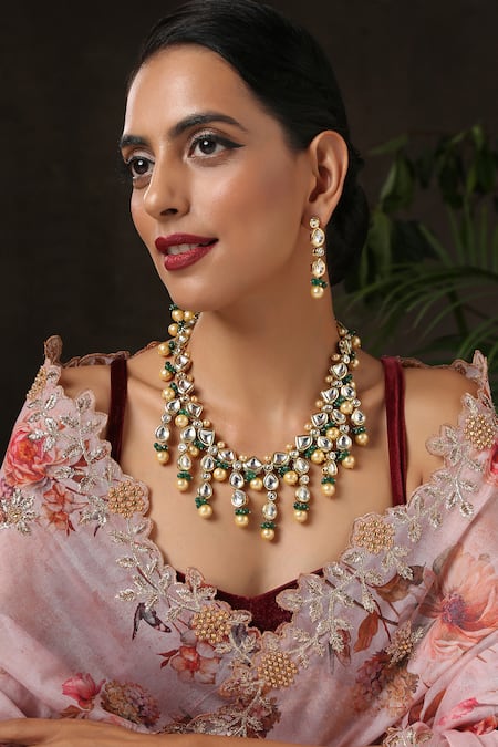 Buy Paisley Pop Gold Plated Kundan Necklace Jewellery Set Online at Aza Fashions Buy_Paisley Pop_Gold Plated Kundan Necklace Jewellery Set _Online_at_Aza_Fashions