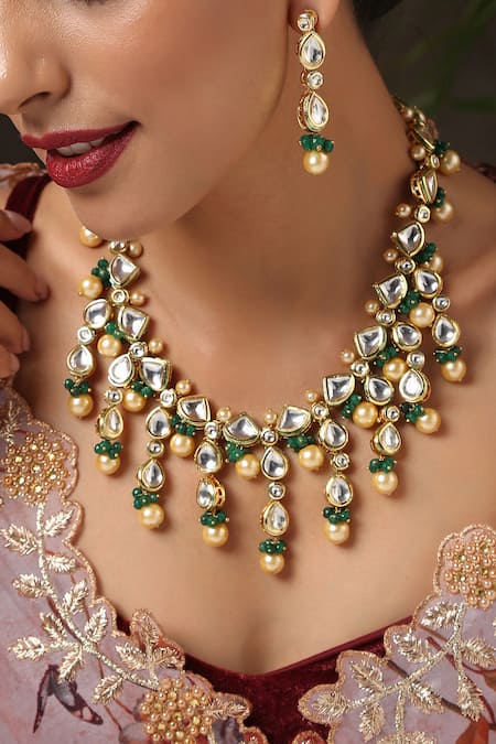 Shop Paisley Pop Gold Plated Kundan Necklace Jewellery Set Online at Aza Fashions Shop_Paisley Pop_Gold Plated Kundan Necklace Jewellery Set _Online_at_Aza_Fashions