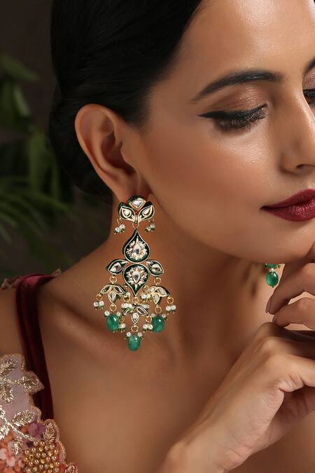 Shop_Paisley Pop_Gold Plated Stones, Beads Peacock Necklace Jewellery Set _Online_at_Aza_Fashions