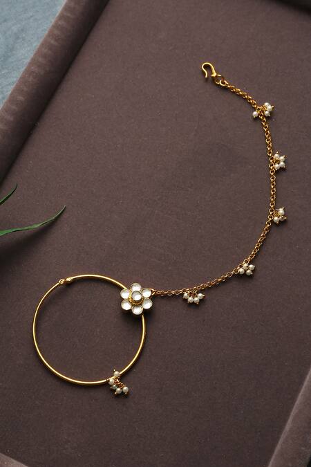 Buy_Paisley Pop_Gold Plated Bead Kundan Nath_Online_at_Aza_Fashions