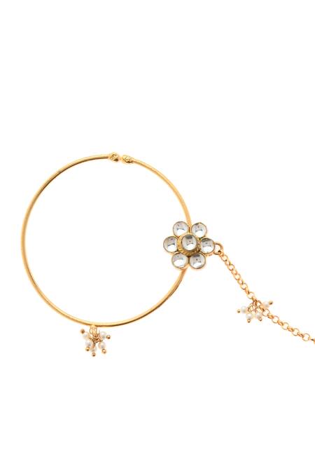 Shop_Paisley Pop_Gold Plated Bead Kundan Nath_Online_at_Aza_Fashions