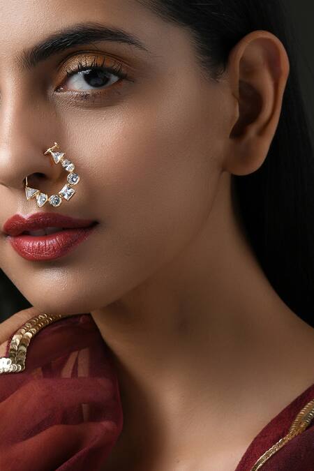 Paisley Pop_Gold Plated Kundan Nose Ring_Online_at_Aza_Fashions