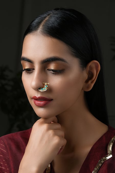Paisley Pop_Gold Plated Kundan Nose Ring_Online_at_Aza_Fashions