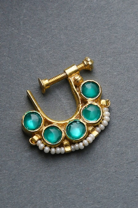 Buy_Paisley Pop_Gold Plated Kundan Nose Ring_Online_at_Aza_Fashions