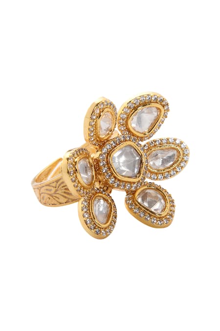 Paisley Pop Gold Plated Stones Floral Ring Online at Aza Fashions Paisley Pop_Gold Plated Stones Floral Ring _Online_at_Aza_Fashions