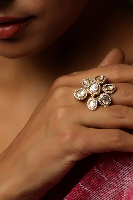 Buy Paisley Pop Gold Plated Stones Floral Ring Online at Aza Fashions Buy_Paisley Pop_Gold Plated Stones Floral Ring _Online_at_Aza_Fashions