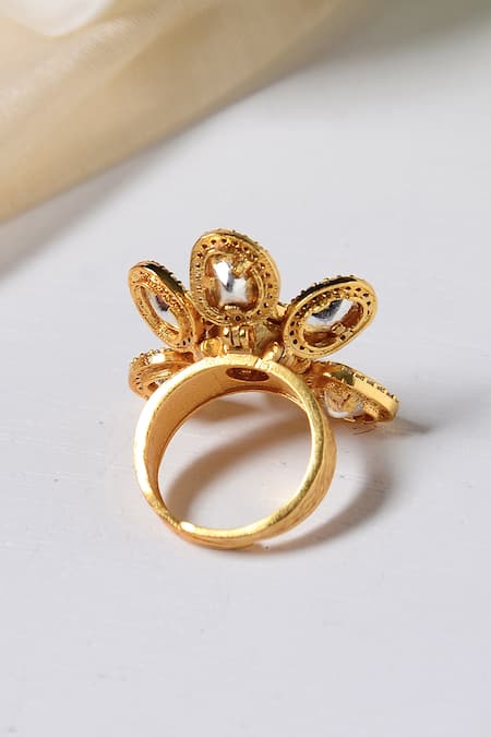 Shop Paisley Pop Gold Plated Stones Floral Ring Online at Aza Fashions Shop_Paisley Pop_Gold Plated Stones Floral Ring _Online_at_Aza_Fashions
