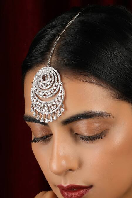 Paisley Pop Silver Plated Crystal Maangtikka Online at Aza Fashions Paisley Pop_Silver Plated Crystal Maangtikka_Online_at_Aza_Fashions